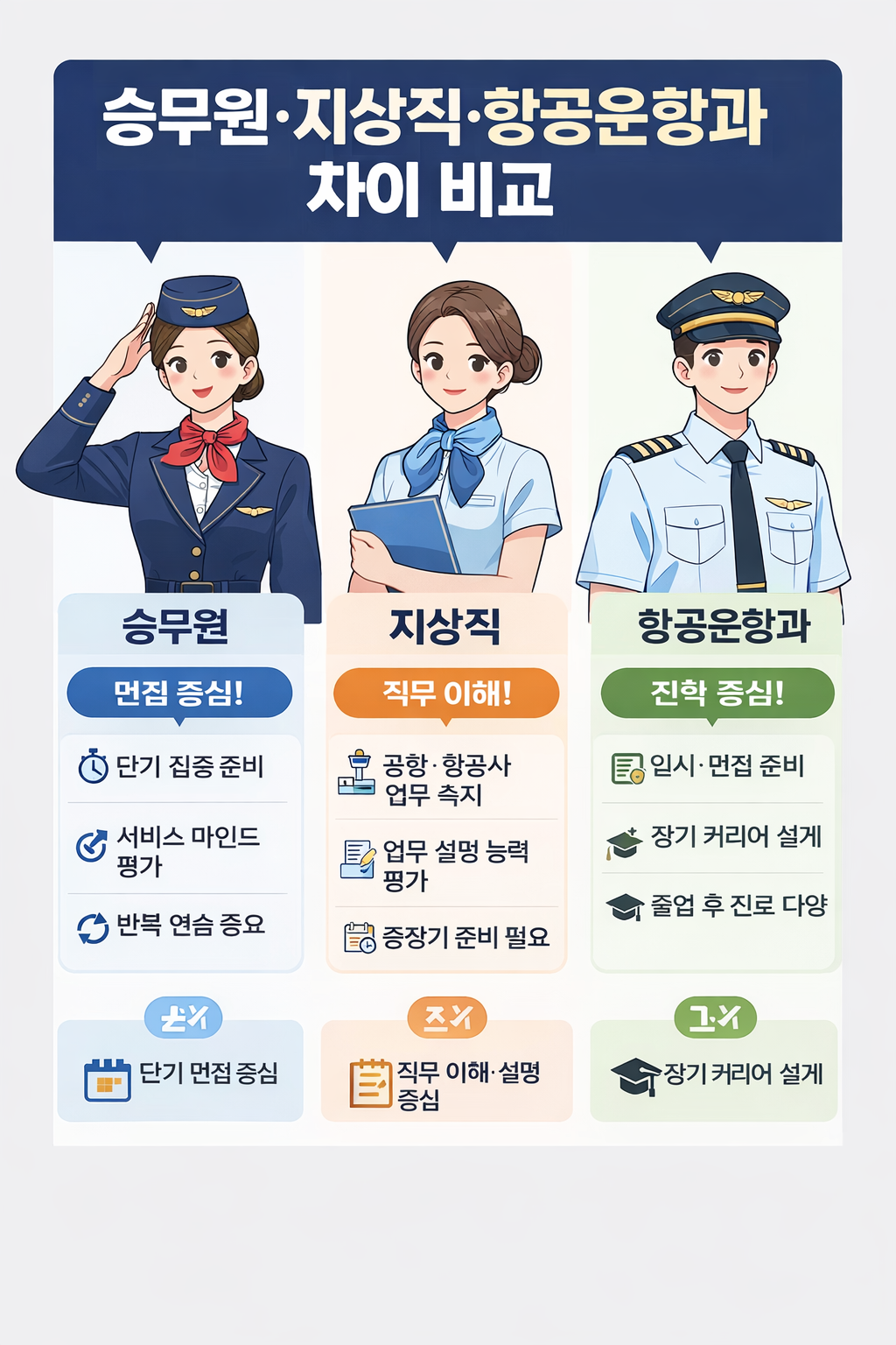 승무원 지상직 항공운항과 준비 차이 비교 이미지