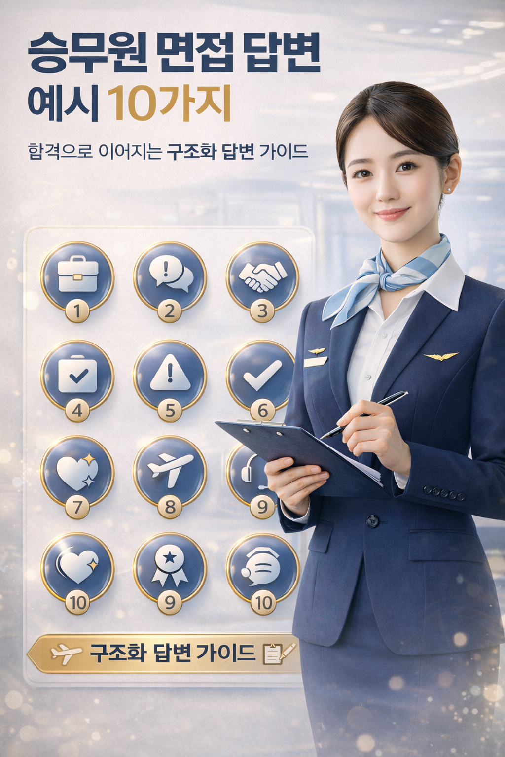 승무원 면접 답변 예시 10가지 구조를 설명하는 항공사 면접 가이드 이미지