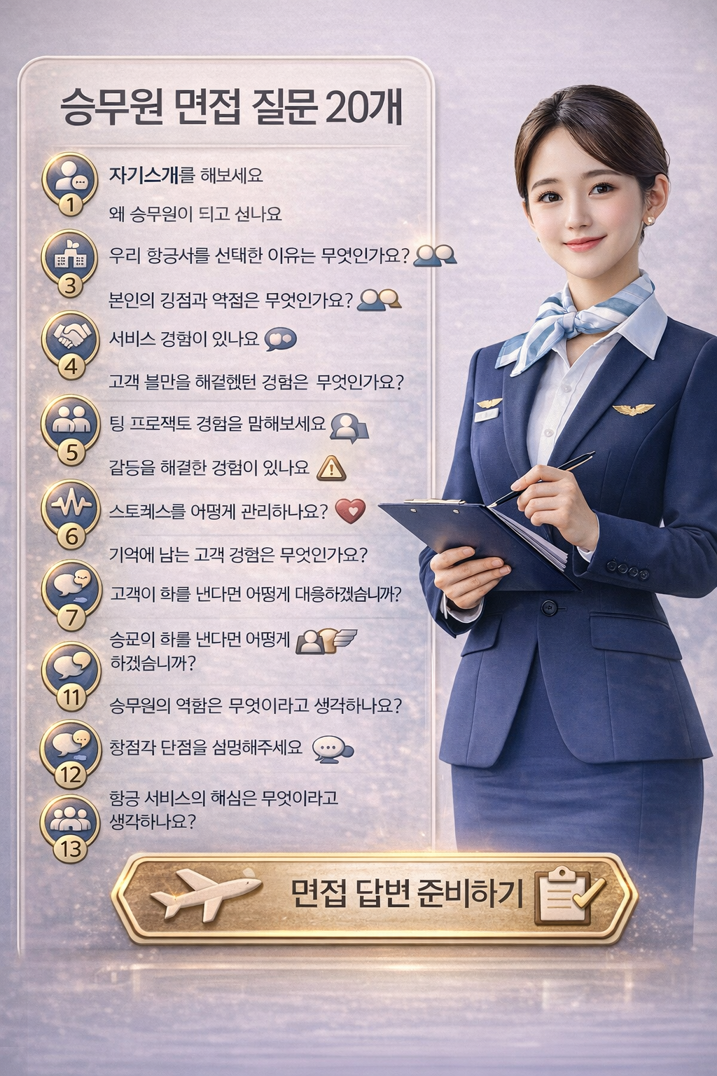 승무원 면접 질문 20가지 항공사 면접 준비 가이드 이미지